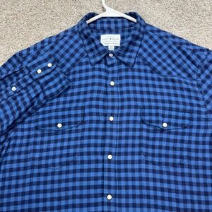 Lucky Brand Mens L Blue Check Long Sleeve Button Up‎ Flannel Shirt Flap Pockets